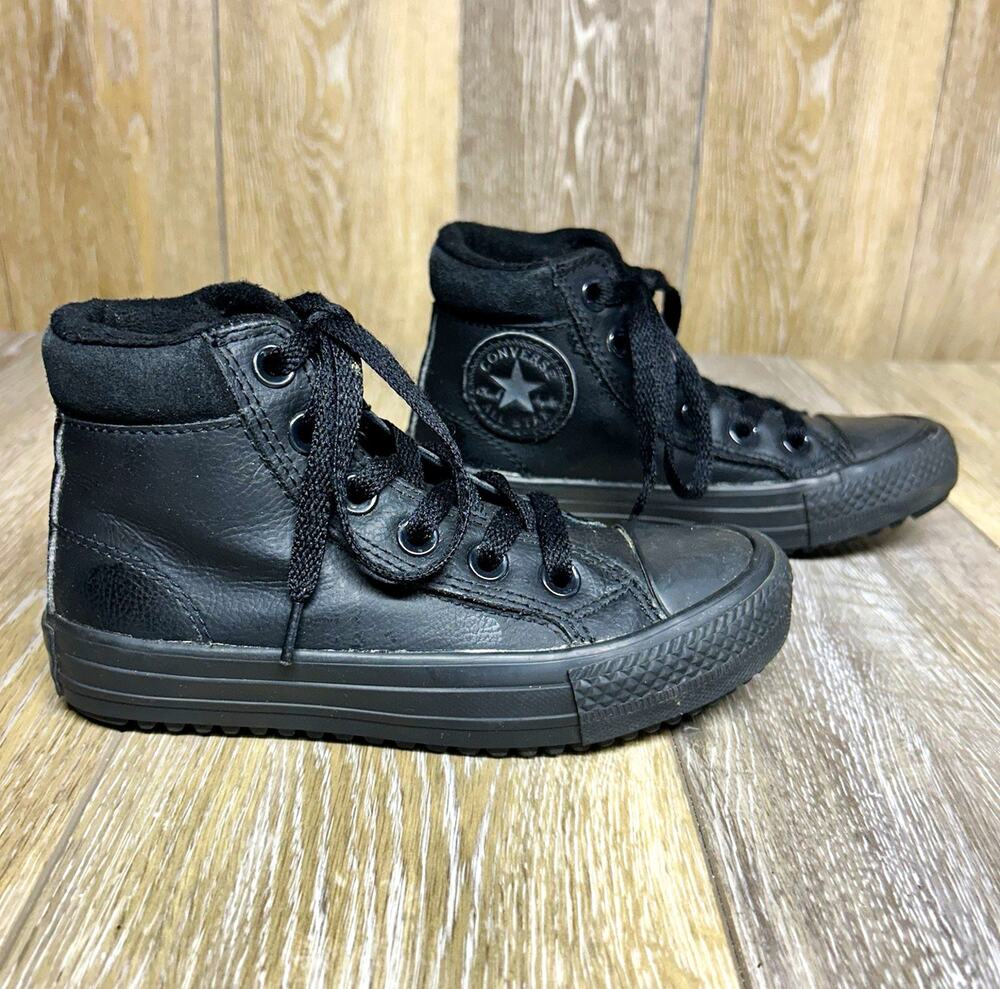 Converse Chuck Taylor All Star Black Leather High Top Youth US Size 12 Shoes